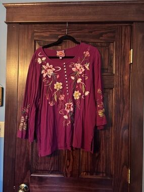 Johnny Was Magenta Floral Embroidered Tunic